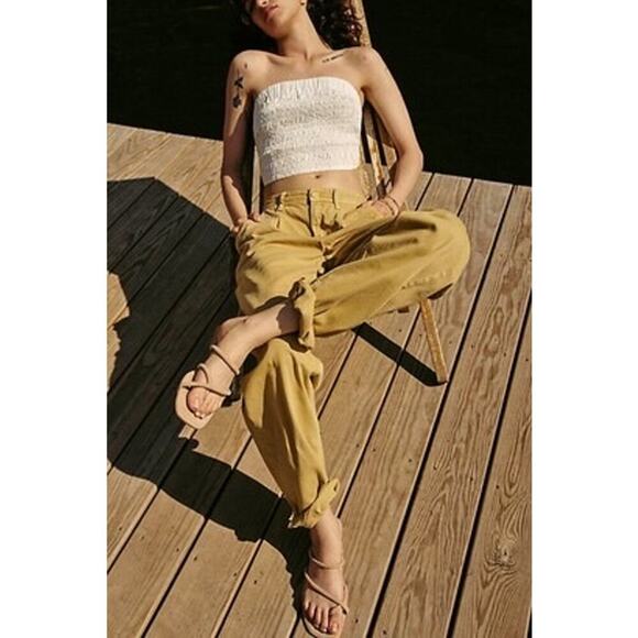 Free People Khaki Tan Relaxed Cotton Cya Later Skate Trousers Pants Size 8 - Picture 1 of 13